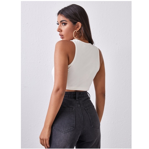 Rib-Knit White High Neck Crop Tank Top - Picture 8 of 16